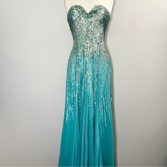 Sherri Hill Strapless Sequined Gown Prom Dress